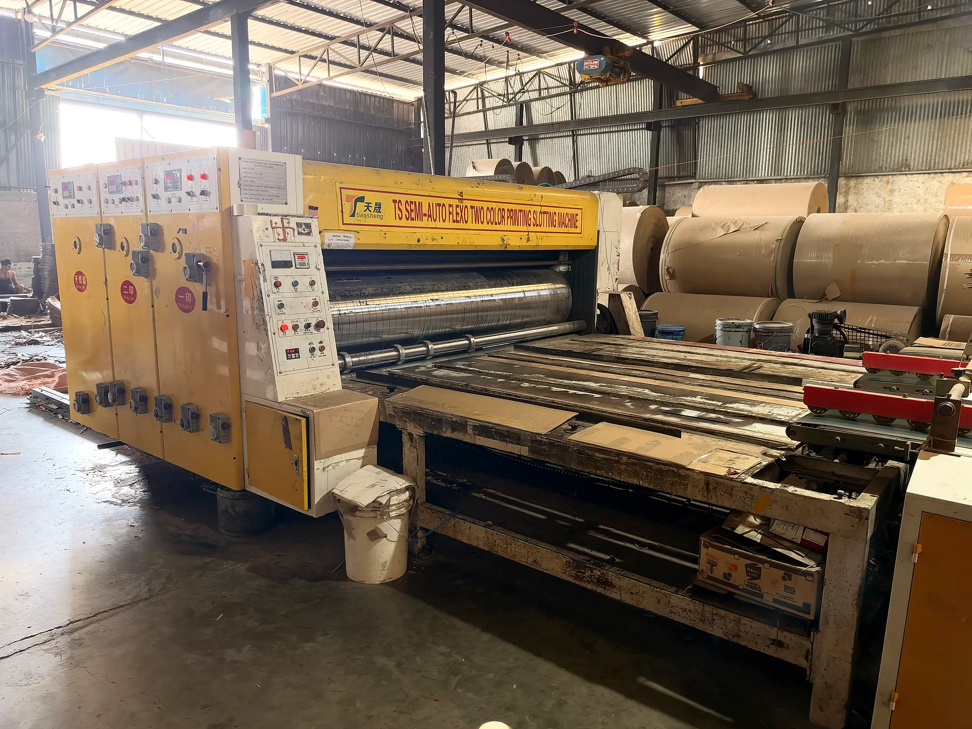 Flexo printer slotter line for corrugated boxes at the FIDVI Industries factory, Ujjain