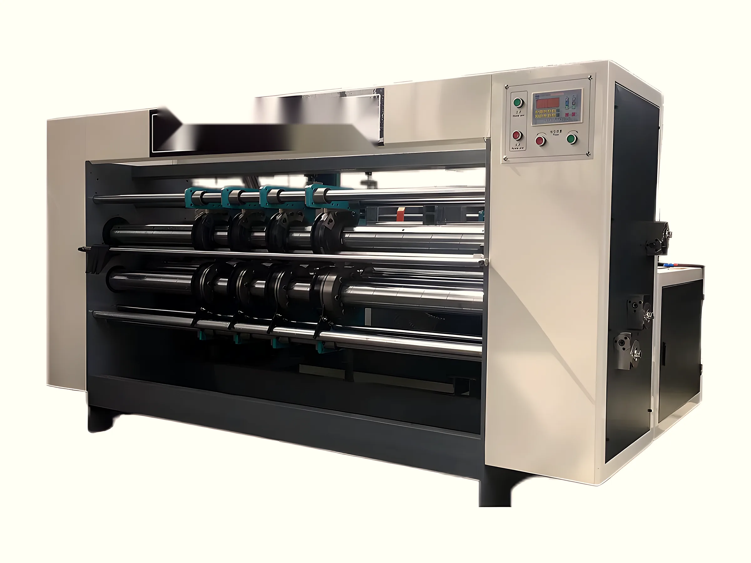 Rotary slotter with creasing and slotting wheels for board conversion